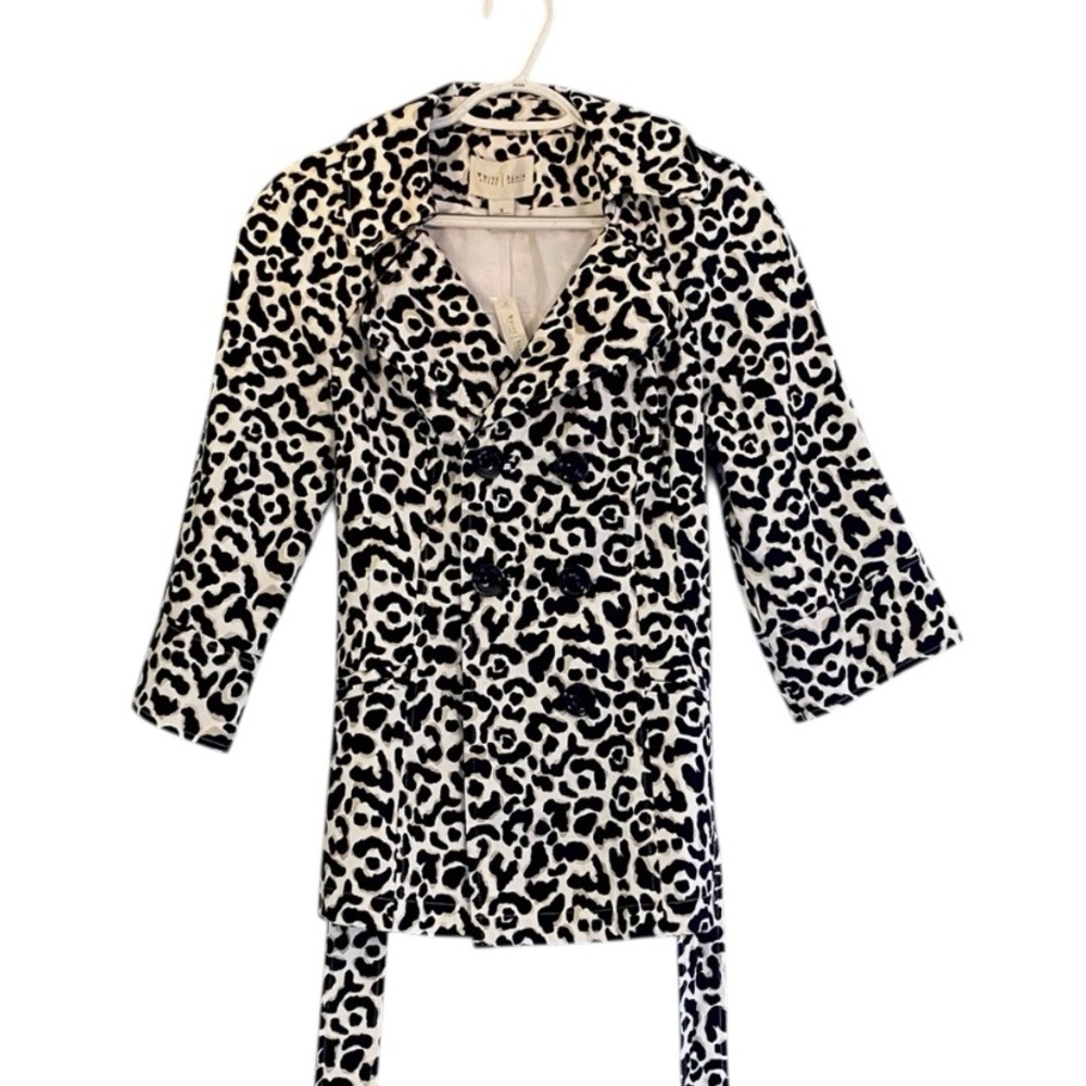 NWT WHBM Cheetah Animal Print 3/4 Sleeves Double Breasted Trench Coat Sz…
